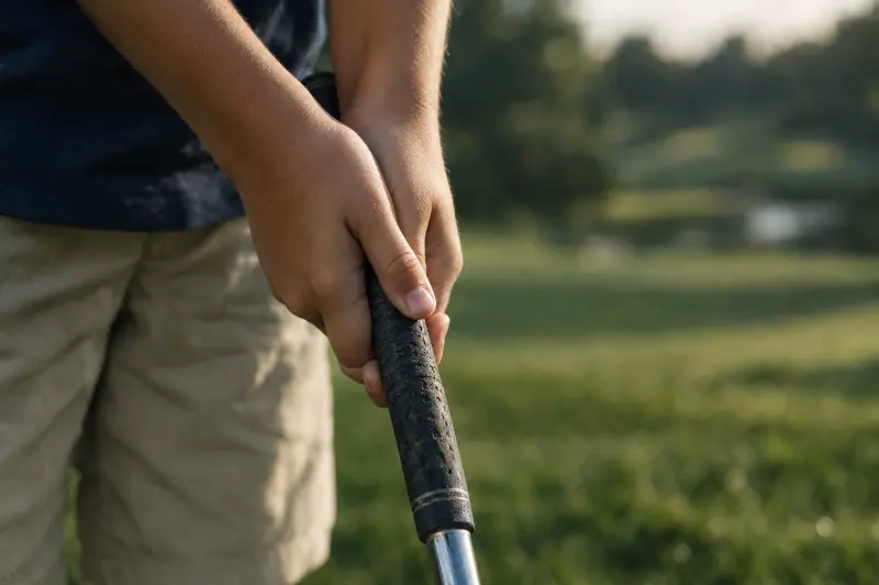 A junior's hands gripping a golf club